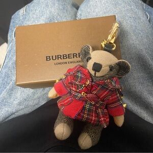 Teddy Bear Keychain with Red Plaid Coat